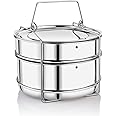 Embassy Stainless Steel Cooker Separator | Suitable for 4 litres Prestige Deluxe Alpha Stainless Steel Outer Lid Pressure Cookers | 2 Containers with Lifter | Dimension - 15x15x10.5 cm