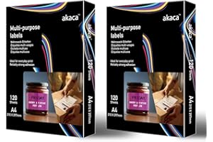 akaca A4 Papier adhésif pour imprimante, étiquettes autocollantes (1 par Feuille | 240 Feuilles)