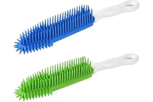 LANDHOPE 2 Pack Pet Hair Remover Rubber Portable Fluff Cleaner for Carpet Clothes Furniture Sofa Leather Car Seat Also Used as Dog Cat Bath Brush with Massage Effect (Green + Blue)