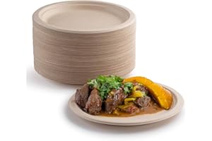 Lot de 125 assiettes en carton Brown, Ø 18 cm, 100 % biodégradables et compostables, assiettes jetables respectueuses de l'environnement, pour pique-niques, barbecues (Brown, 125 Stück/18cm-ben)