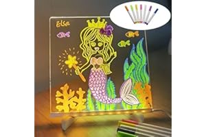 CELESTIMINGLE LED Drawing Board, LED Note Board with Colors, Lighted Acrylic Dry Erase Board, Acrylic Message Board, LED Illuminated Drawing Board Light Up Dry Erase Board with Stand 7 Pens for Xmas (5.9 X 5.9”)