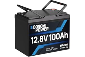 EconomiPower Lifepo4 100Ah 12V Lithium Batterie, 100A BMS 6000+ Deep Cycle Lithium Batterie, Max.1280Wh Energie für Trolling Motor, Wohnmobil, Camping, Schifffahrt, Solar und Off-Grid System