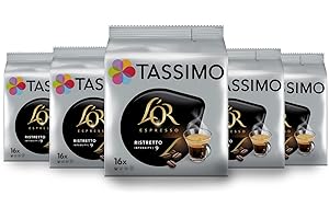 Tassimo, 80 Dosettes Café Espresso Ristretto L'OR, Compatibles avec les machines TASSIMO, 80 Cafés, Corsé et Puissant, 5 packs de 16 dosettes ( L'emballage peut varier )
