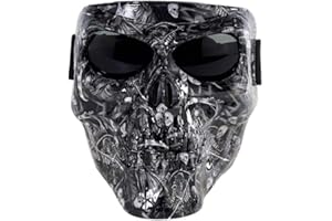 HYUGO Motorbike Off-Road Riding Goggles Glasses with Skull Face Mask - for Tactical Helmet M88,MICH Motorcycle Open Face Helmet - Spooky Decor Halloween Mask Cos Mask