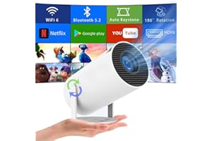 DIVINE SOURCE Smart Mini Projector with Android 11, Portable Projector 4K 1080P Full HD Support, Smart Projector 5G WiFi6 BT5.0 Auto Horizontal Correction,180°Rotatable Outdoor Projector for Phone/TV Stick/Laptop