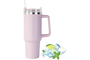 JFABL 40 oz Thermobecher mit Strohhalm und Henkel, Doppelwandiger Edelstahl Vakuum Isolierbecher mit Deckel, Autobecher Becher Tumbler Thermobecher Kaffeebecher für Heißer und Kalter Getränke - Purple