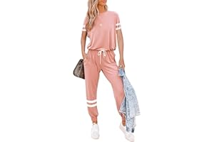 Litthing Conjunto Chándal de Mujer Chandal Completo 2 Piezas De Porta Ropa de Manga Corta y Pantalones Casual para Yoga Set Suave y Cómodo