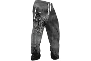 GENERISCH Herren Jogginghose mit Wikinger Motiv - Freizeithose mit Thorhammer und Rabe Grafik-Druck | Nordische Mythologie Kleidung für Männer