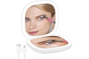 Brightdeal Espejo de bolsillo plegable de dos caras, 1x/ 5x aumentos espejo de viaje con interruptor magnético, espejo compacto de 9 cm con luz LED de 2 lados, regalos para niñas, color blanco