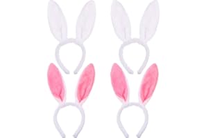 BKRDTY Hasen Haarreif 4 stücke Plüsch Hase Ohren Haarbänder Rosa und weiß für Hochzeit Party Cosplay Kostüm