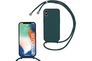 MBSLFY Silikon Handykette für iPhone X/iPhone XS Necklace Hülle mit Band, Verstellbarer Halskette Handyhülle, Handyhülle für zum Umhängen, Case mit Schnur, Dunkel grün