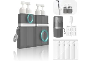 YOTIME 4in1 Reiseflaschen Set, TSA Genehmigt Auslaufsichere Reisegrößenbehälter für Toilettenartikel, Adsorbierbares Reise Set Geeignet für Shampoo, Body Wash und Conditioner, Grau