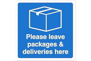 ASTON SAFETY SIGNS Leave packages and deliveries here sign Information for postmen and couriers Self adhesive vinyl sticker 120mm x 120mm Ideal for home owners and businesses (1)