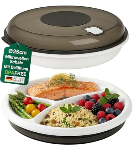Lot De 2 Assiettes Bento Micro-ondes GOMETY - 3 Compartiments, Sans BPA, Couvercle Hermétique