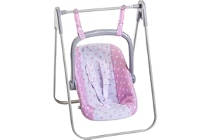 JC Toys- 2 en 1 Hamaca y Silla Multi posición extraíble para muñecas de hasta 45 cm, Rosa y Blanca con Lunares, portátil, Peso Ligero, diseñado por Berenguer Boutique, + 3 años