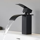 CECIPA Black Bathroom Faucet, Waterfall Basin Tap, Stainless Steel Bathroom Faucet, Hot and Cold Water Basin Taps, Single Han