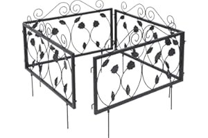 BAKAJI Bordatura da Giardino Bordo Aiuole Recinto Steccato Esterno in Metallo Verniciato a Polvere 4 Moduli Recinzione per Alberi Prati Cespugli Lunghezza 225 cm Altezza 34 Colore Nero (Design 2)