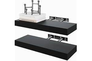 BAMEOS Floating Shelves - Black Wall Mounted Wooden Shelves with Invisible Brackets, Set of 2, Decorative Hanging Shelves for Bedroom, Bathroom, Living Room, Kitchen