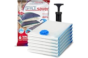 Spacesaver Hochwertige Vakuumbeutel für Kleidung, 80% mehr Stauraum Vakuum Aufbewahrungsbeutel mit Reise Pumpe Doppelreißverschluss und Dreifachdichtung, maximale Platzersparnis Jumbo-Größe 6 Pack