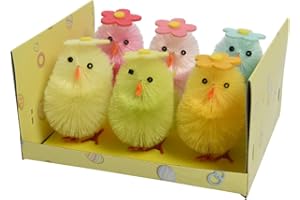 Decoris pulcini, 6 cm x 6 pezzi, peluche in ciniglia con fiori, decorazione pasquale per il fai da te