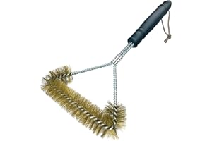 Nutabevr 12 Inch Grill Brush Three-Sided, Grill Cleaner Brush with Brass Bristles Made of Stainless Steel, Grill Cleaning Brush with Triple Brush Head, for Grill Grate, Gas Grill, Charcoal Grill, Cast