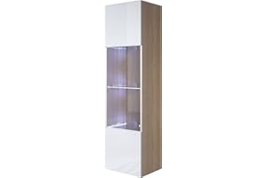 MB Muebles Bonitos | Vetrina Luke V6 | Larghezza 40 x Altezza 165 x Profondità 29 cm | Mobili in Melamina Lucida (sonoma opaca) | Modello Sospesi | Colore Sonoma e Bianco
