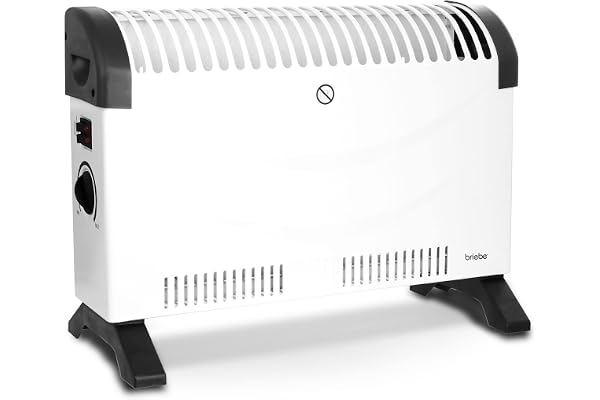 briebe Radiateur Électrique Convecteur à Air Chaud, Régulateur de Température, Thermostat à Faible Consommation, Silencieux, Portable, Poignées, 3 Niveaux de Puissance 750W, 1250W, 2000W (Blanc)