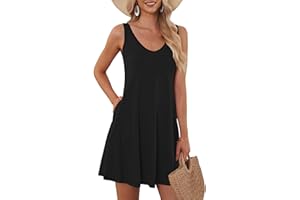 AUSELILY T-Shirt Casual Estiva da Donna Abiti da Spiaggia Copricostume Abito a Tinta Unita a Pieghe