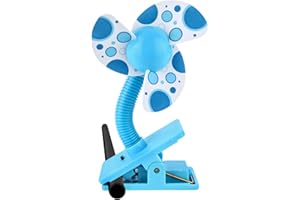 ColdShine Soft Blade Stroller Fan Portable Safety Flexible Clip On Mini Fan Spin Soft Foam Fabric Blade Desktop Fixed Fan for Buggy Baby Pram Stroller Cots (Blue)