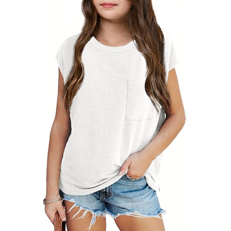 Arshiner T-shirt voor meisjes, met ruches, ronde hals, casual bovenstuk, kinderkleding met trekkoord, 5-12 jaar, regenboog, 5-6 Jaar