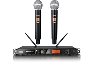 Depusheng T118 Professional Wireless-Microphone System with 2 Handheld Microphone，80m Range, Mics for Proformance,Karaoke,Party,Church,Singing