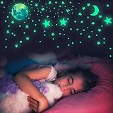 Habett Adesivi Fluorescenti 445 pcs, 6 Pezzi Stelle Luna Dots Adesivi da Parete Fluorescenti Autoadesiv Soffitto per Decorazi