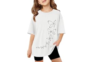 SoLu DAY8 Kids Short Sleeve Butterfly T Shirts Girls Age 3-13 Years Round Neck Summer Tshirts Teenage Girls Fashion Graphic Cute Cartoon Casual Jogging Athletic School Blouse Tops
