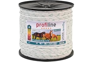 VOSS.farming Cordelette pour clôture de pâturage Profiline 500 m, 6 mm, 3x0.30 cuivre, 3x0.3 NIRO, Matériel conducteur Clôture électrique Cheval Poney Bétail, Blanc Vert