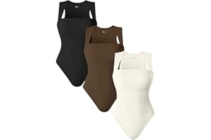 AIDEUX Body de 3 piezas sin mangas para mujer, camiseta de tirantes con cuello cuadrado, mono adelgazante acanalado, sexy y sin costuras