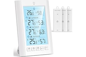 LIORQUE Indoor Outdoor Thermometer Wireless with 3 Remote Sensor 4.5 Inch Display Temperature and Humidity Monitor Digital Thermometer Hygrometer for 330FT Range
