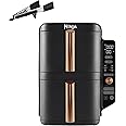 Ninja Double Stack XL Air Fryer, Vertical Deep Fryer with Double Drawers and 4 Preparation Levels, 2 Drawers, 2 Racks, Space Saving Design, 9.5 Liter Content, 6 Functions, 8 Servings, Pliers,