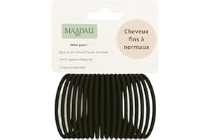 MAADALI Lot de 20 Élastiques à Cheveux Fins à Texturés – Résistants, Souples et Sans Métal – Chouchou Extensible et Sans Couture – Attaches Cheveux Noirs pour Queue de Cheval, Filles et Femmes