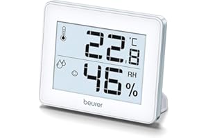 Beurer HM 16 Termómetro Higrómetro Digital Termohigrómetro, control del clima de la habitación mediante la indicación de la temperatura y la humedad para el hogar e casa, pantalla de smiley