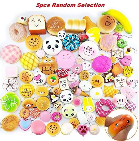 Kawaii Squishies 5pcs Random Bun Toast Donut Bread Squishy Ice Cream-Different Styles Kawaii Squishy Rilakkuma Donut Soft Squishies Cute Phone Straps Slow Rising Squishies Jumbo Buns Bag Phone Charms