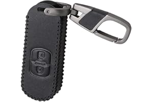 Happyit Skórzane etui na kluczyki samochodowe brelok do Mazda 2 3 5 6 CX3 CX4 CX5 CX-5 CX7 CX9 Axela Atenza 2 przyciski Fob Keyless (czarny)