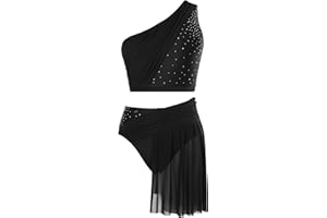 ranrann Tenue Danse Contemporaine Femme Strass Brillant Ensemble Haut et Jupe Short Danse Latine Costume Patinage Artistique Gymnastique