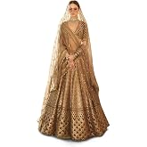 Zeel Clothing Women's Silk Semi-Stitched Lehenga Choli (Bridal Golden And Brown_Free Size)