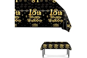 CODKU Happy 18th Birthday Table Cloths, Black Gold Birthday Party Tablecloth Rectangular Plastic Table Cover 18th Birthday Table Party Decorations for Men,Women,Him,Her Birthday Party Supplies, 274x137cm
