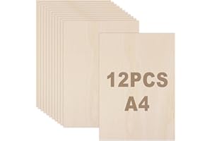 JMIATRY Lot de 12 Contreplaqué 3mm, Planche Bois 300x210mm, Panneau de Contreplaqué pour Pyrogravure Bricolage Artisanate en Bois Modèles et Peintures