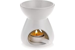 BSTKEY Quemador de aceite de cerámica, difusor de aroma, quemador decorativo de cera con cuchara de vela, quemador de velas para oficina en casa, modelo de embudo (blanco)