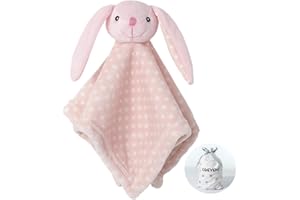 CREVENT Cozy Plush Baby Security Blanket Loveys for Baby Girls Boys, Stuffed Animal Ring Rattle Shaker Toy for Newborns (Bunny)