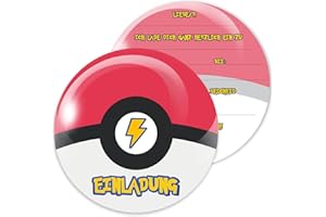 Sugeru 12PCS Einladungskarten Kindergeburtstag mit Fang Ball Design,Geburtstagseinladungen junge mädchen,Anime Cartoon Einladungskarten Geburtstag,Gamer Teenager Partyeinladungen(Ball)