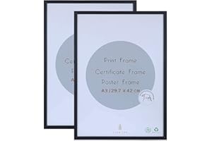 ATOBART A3 Photo Picture Frame - 29.7 x 42 CM Black Wood Certificate Frames with Perspex Glass for Wall Display Horizontally or Vertically in Living Room Bedroom Gallery, Set of 2