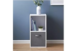 Homme Concept - 2 Cube Storage With 1 Basket, White Living Room Bookcase and Shelving Unit, Kids Bookcases, Free Standing Wooden Bookshelf, Storage Organiser